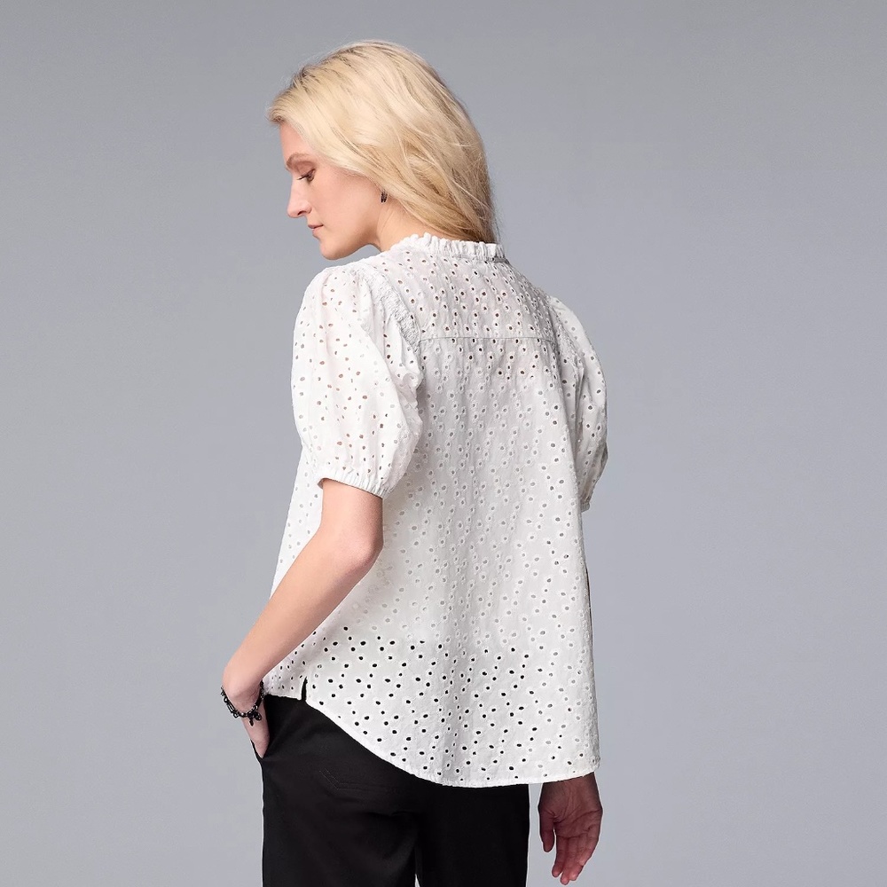 Simply Vera Vera Wang Eyelet Blouse Top Women's XL White - Picture 6 of 13
